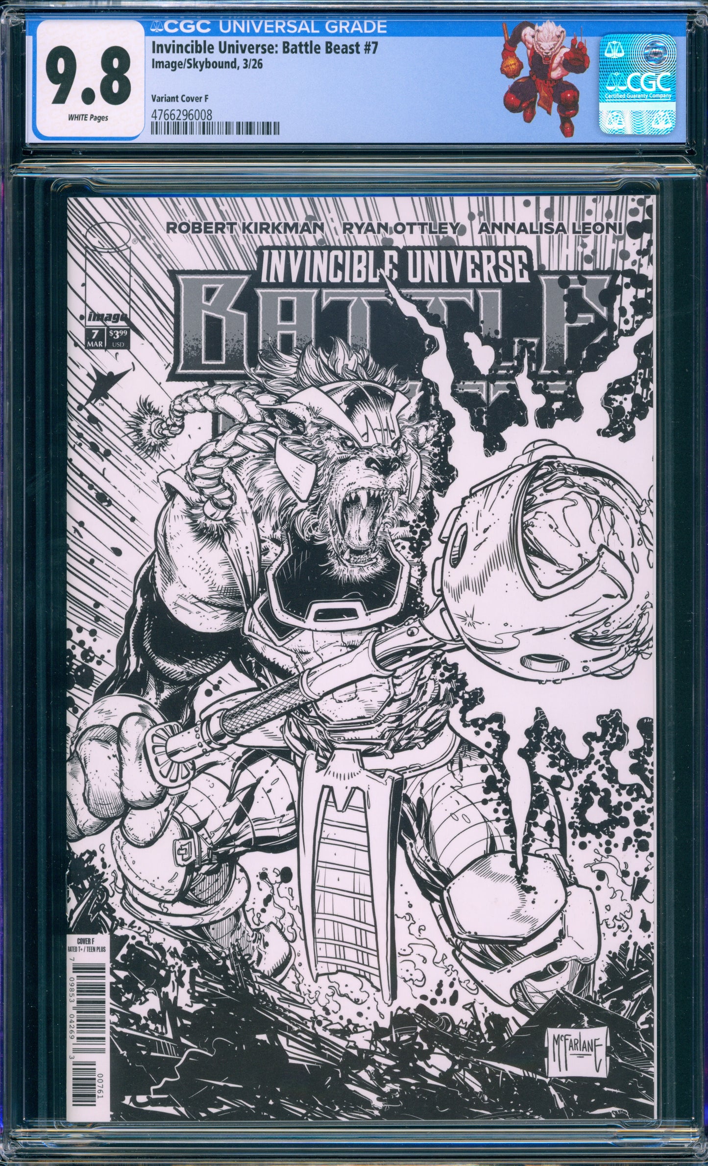 INVINCIBLE BATTLE BEAST #7 CGC 9.8 1:75 CUSTOM LABEL (TODD MCFARLANE)