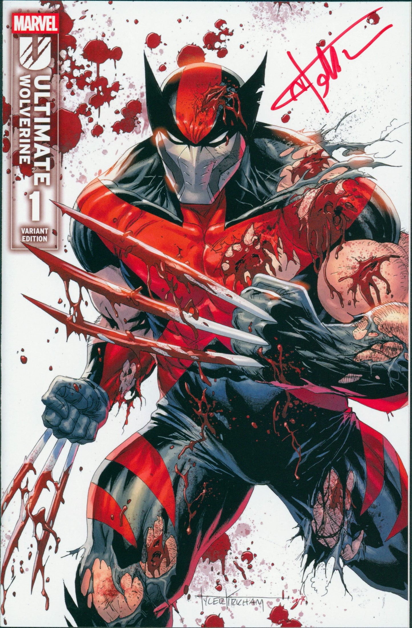 Ultimate Wolverine 1 Battle Damage - Signed Tyler Kirkham
