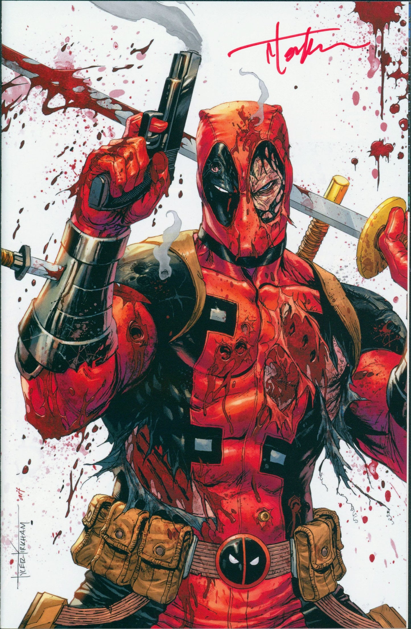 Deadpool Wolverine #1 (Battle Damage Virgin) - Signed Tyler Kirkham