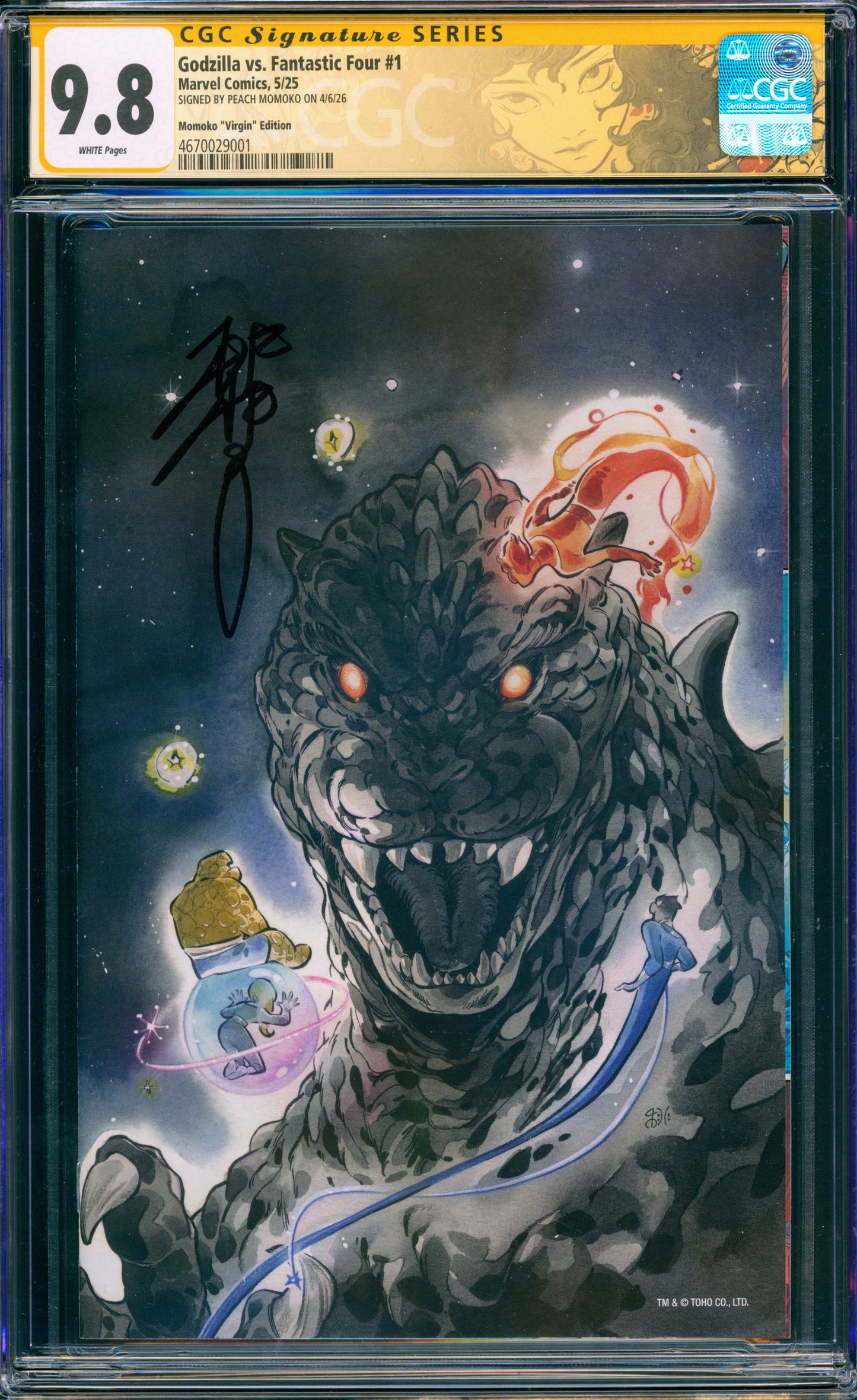GODZILLA VS. FANTASTIC FOUR #1 CGC 9.8 (SIGNED PEACH MOMOKO) 1:100 VIRGIN