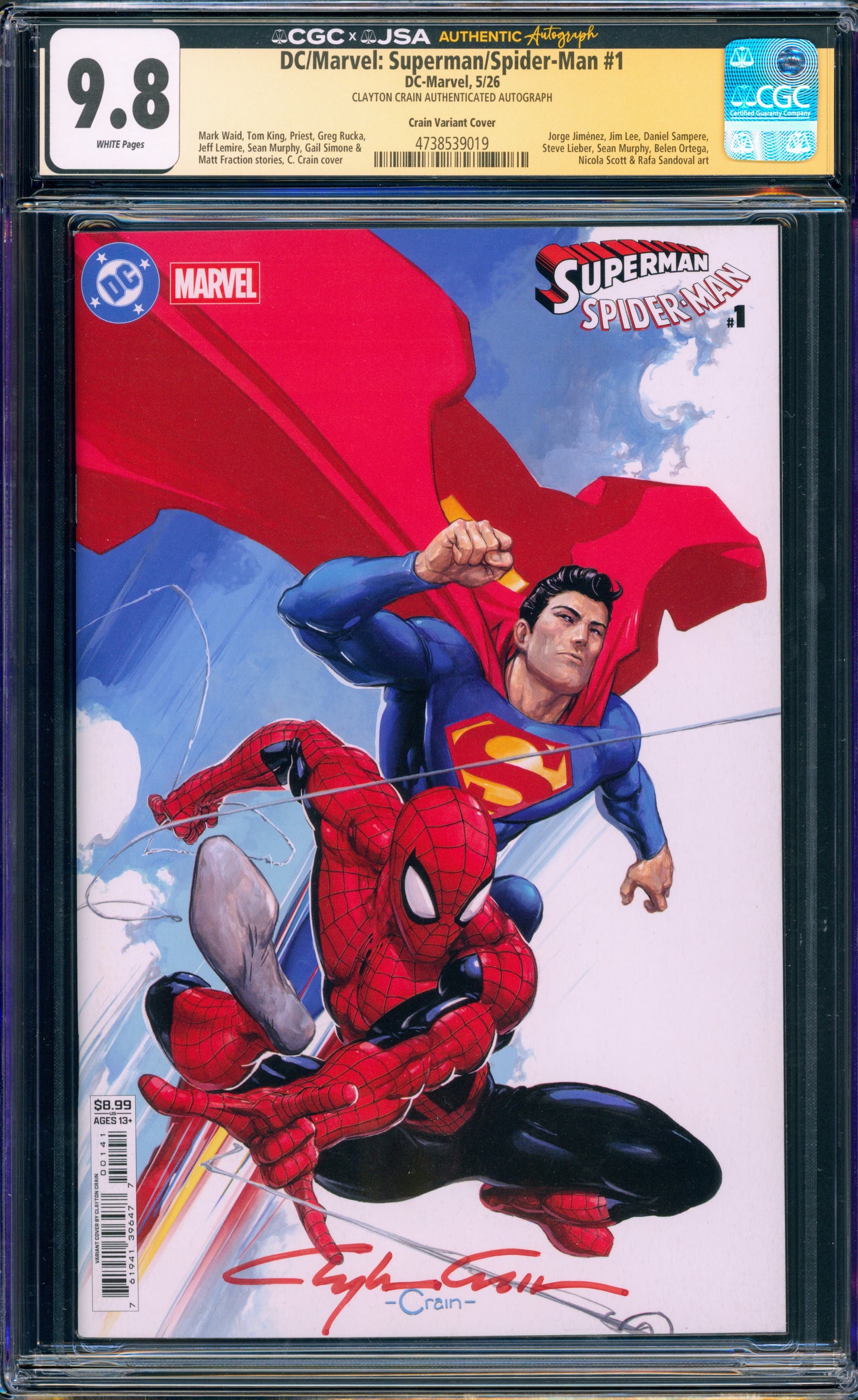 DC/MARVEL SUPERMAN SPIDER-MAN #1 CGC 9.8 SIGNED (CLAYTON CRAIN SIGNATURE)