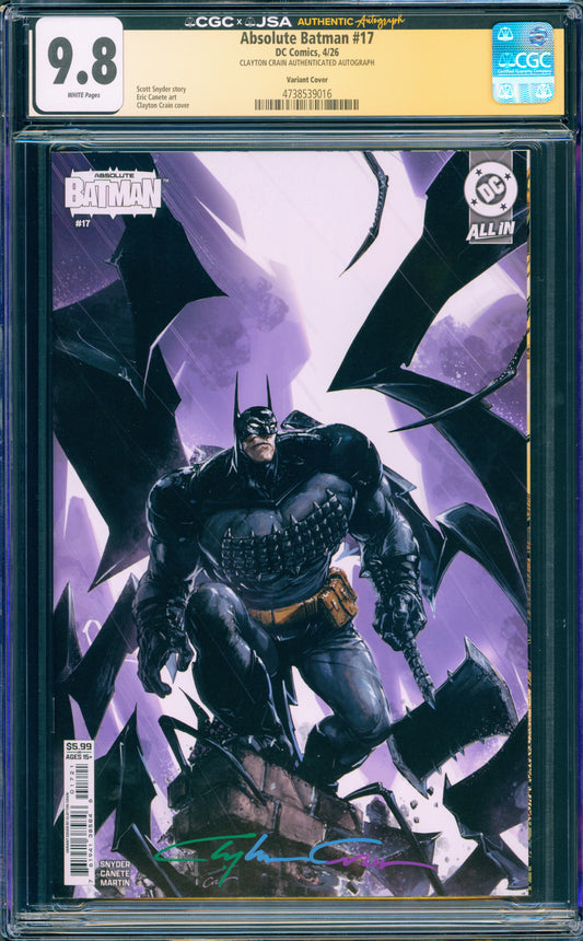 ABSOLUTE BATMAN #17 CGC 9.8 (CLAYTON CRAIN INFINITY SIGNATURE)