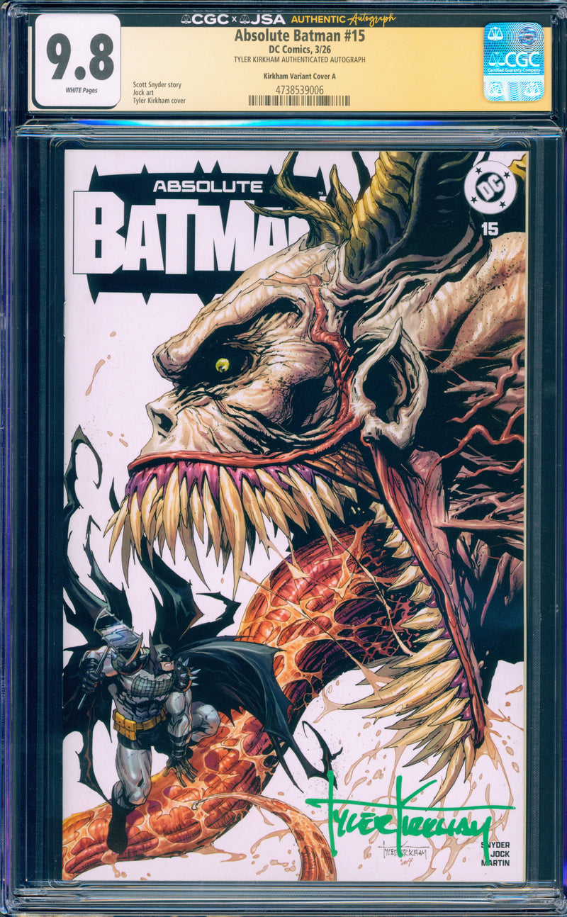 ABSOLUTE BATMAN #15 CGC 9.8 (SIGNED TYLER KIRKHAM ARTIST SIG!)