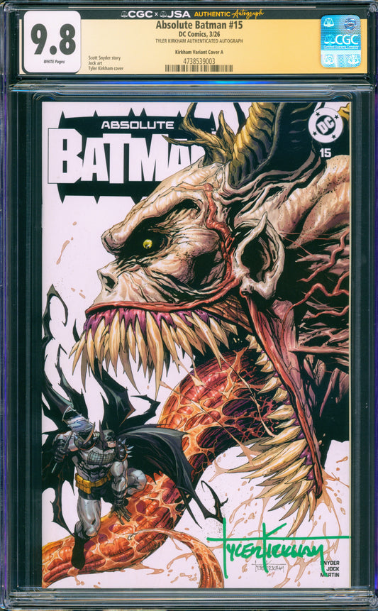 ABSOLUTE BATMAN #15 CGC 9.8 (SIGNED TYLER KIRKHAM ARTIST SIG!)