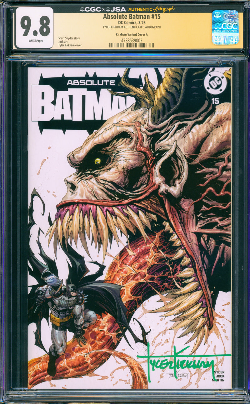 ABSOLUTE BATMAN #15 CGC 9.8 (SIGNED TYLER KIRKHAM ARTIST SIG!)