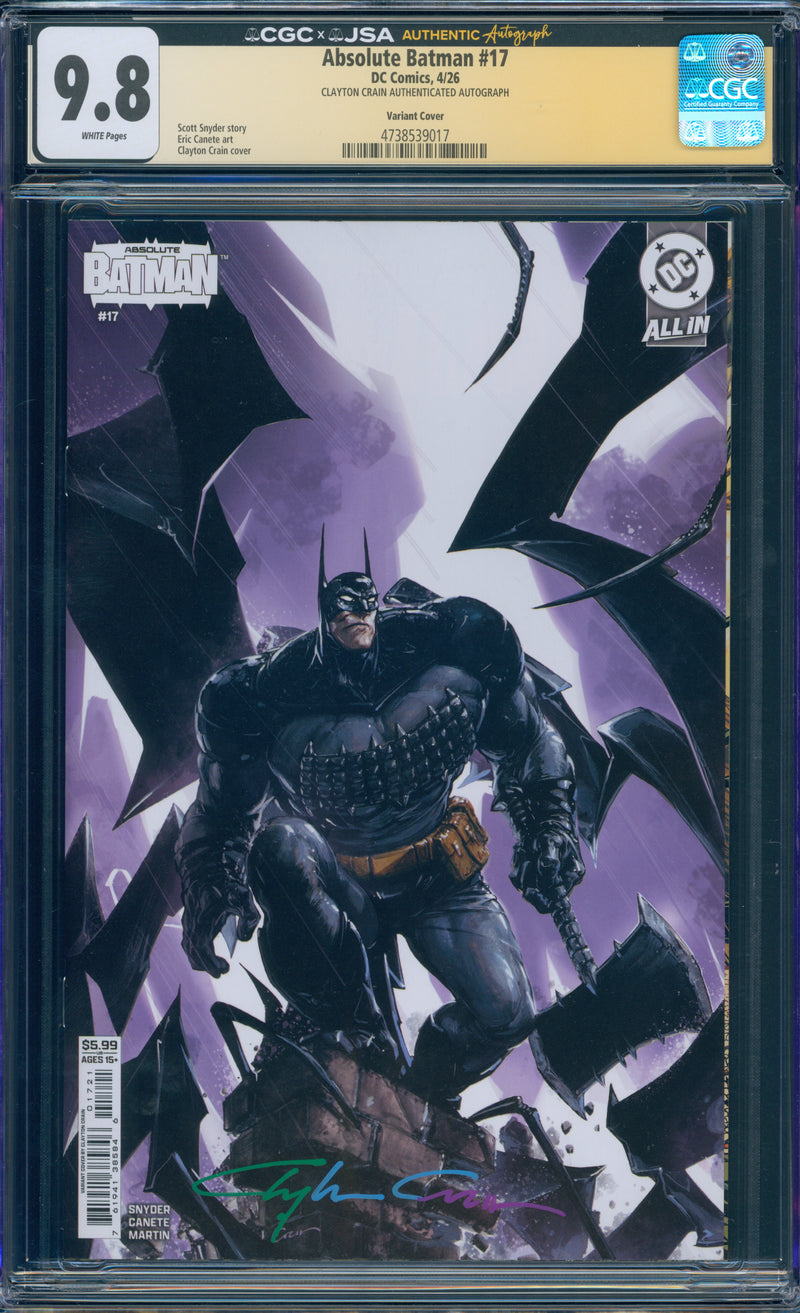 ABSOLUTE BATMAN #17 CGC 9.8 (CLAYTON CRAIN INFINITY SIGNATURE)