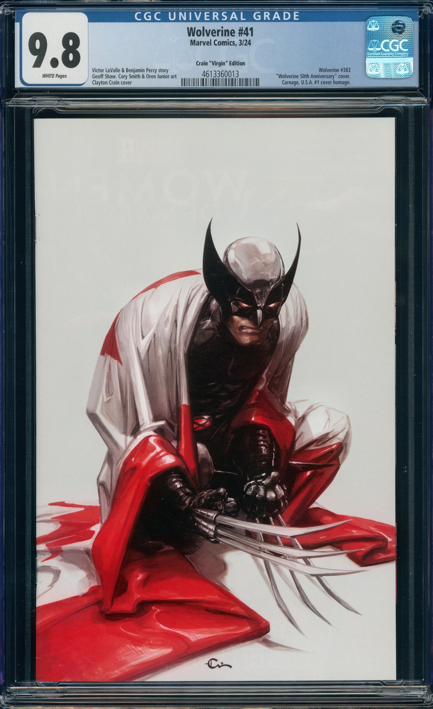 WOLVERINE #41 CGC 9.8 VIRGIN 1:100 CLAYTON CRAIN FLAG