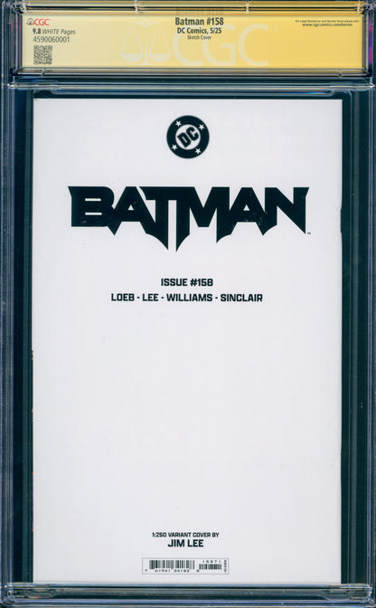 BATMAN #158 CGC 9.8 1:250 4X SIGNED JIM LEE WILLIAMS LOEB SINCLAIR