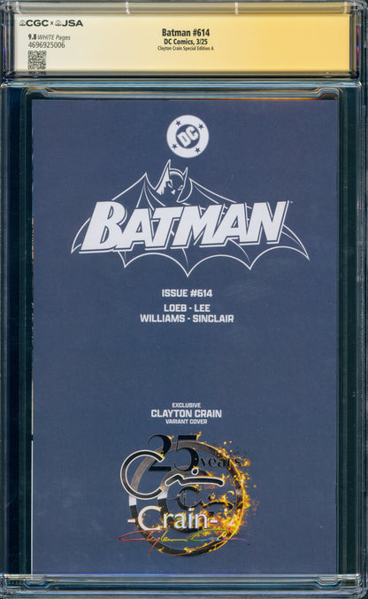BATMAN #614 CGC 9.8 SIGNED CLAYTON CRAIN