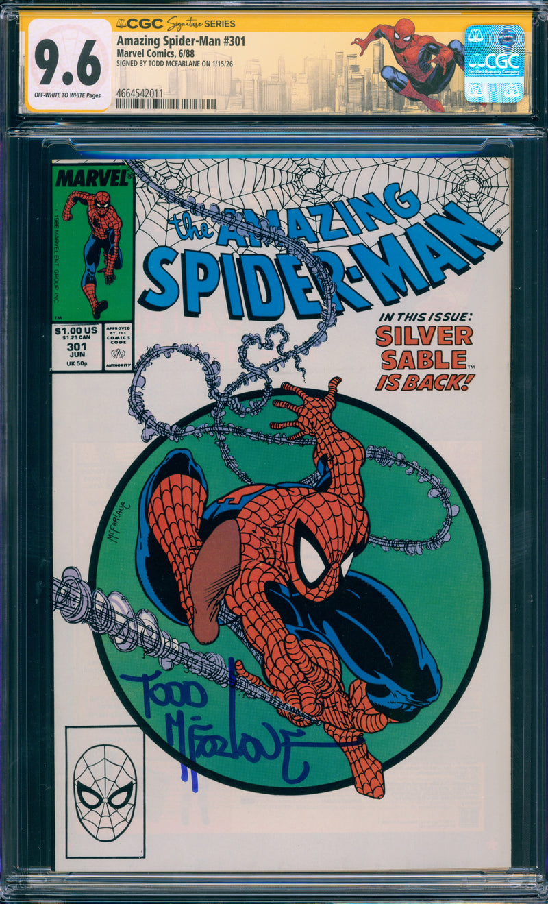 AMAZING SPIDER-MAN #301 CGC 9.6 SIGNED MCFARLANE OFF WHITE