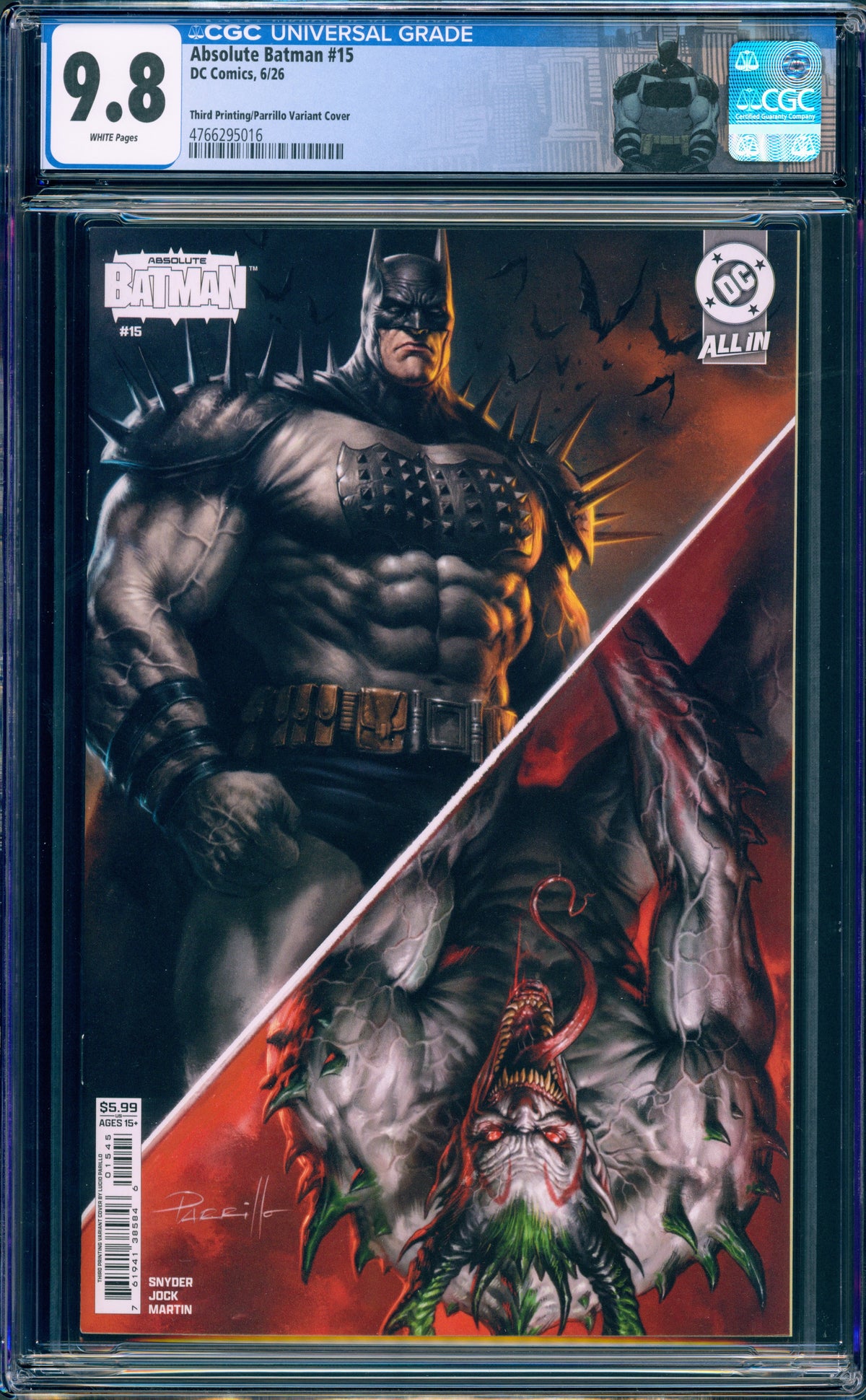 ABSOLUTE BATMAN #15 CGC 9.8 3RD PRINT LUCIO PARILLO JOKER CUSTOM LABEL