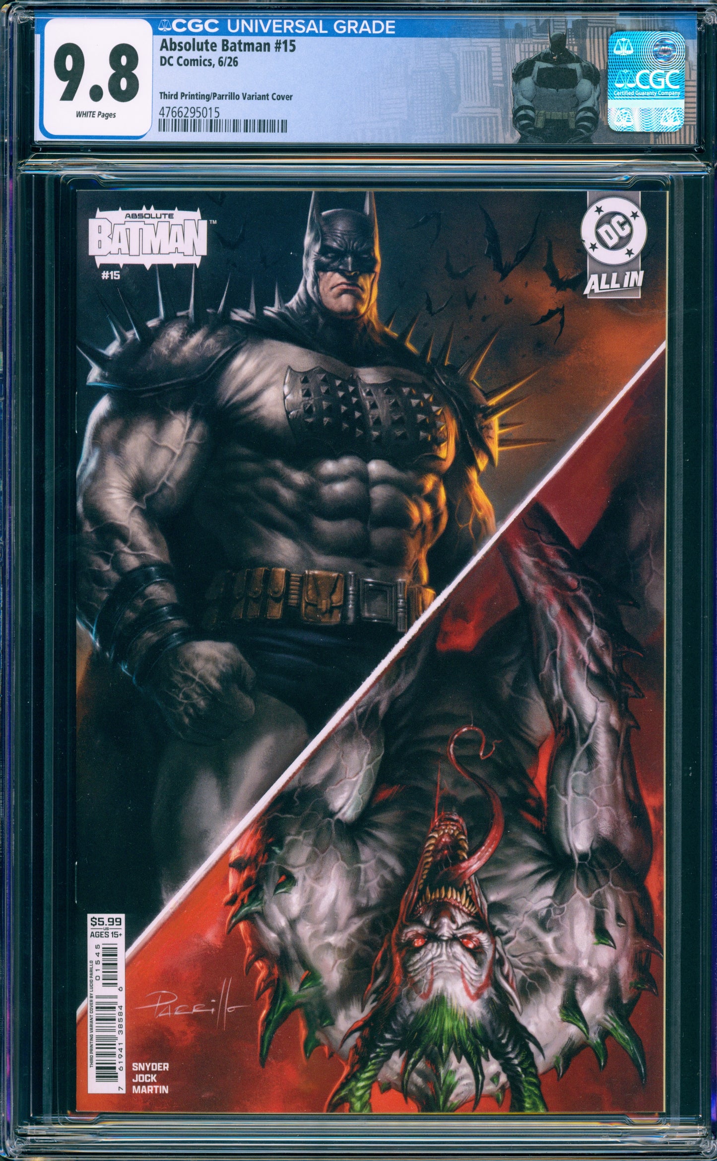 ABSOLUTE BATMAN #15 CGC 9.8 3RD PRINT LUCIO PARILLO JOKER CUSTOM LABEL