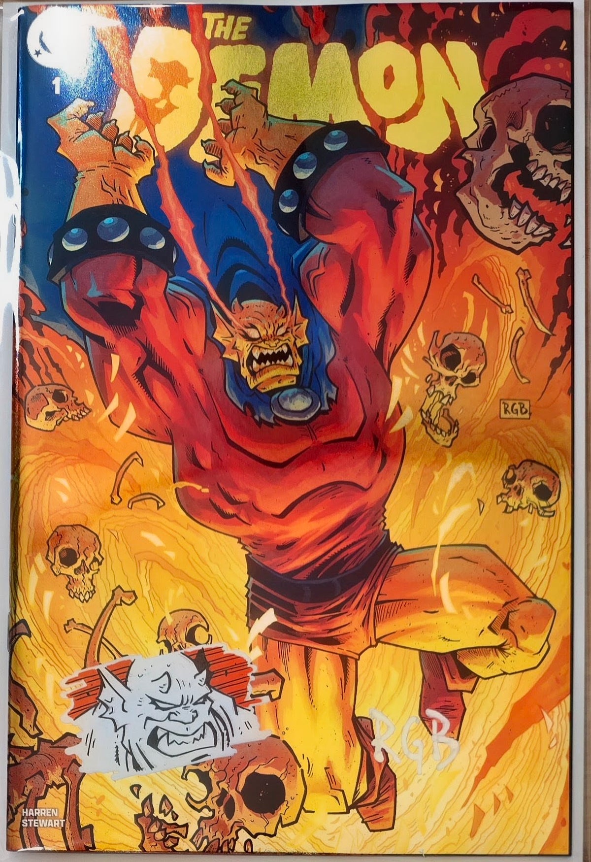 DEMON #1 FOIL🔥SPLASH COLOR REMARKED & SIGNED🔥RYAN G. BROWNE