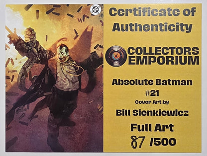 ABSOLUTE BATMAN #21 VIRGIN COVER LTD 500 BILL SIENKIEWICZ W/COA