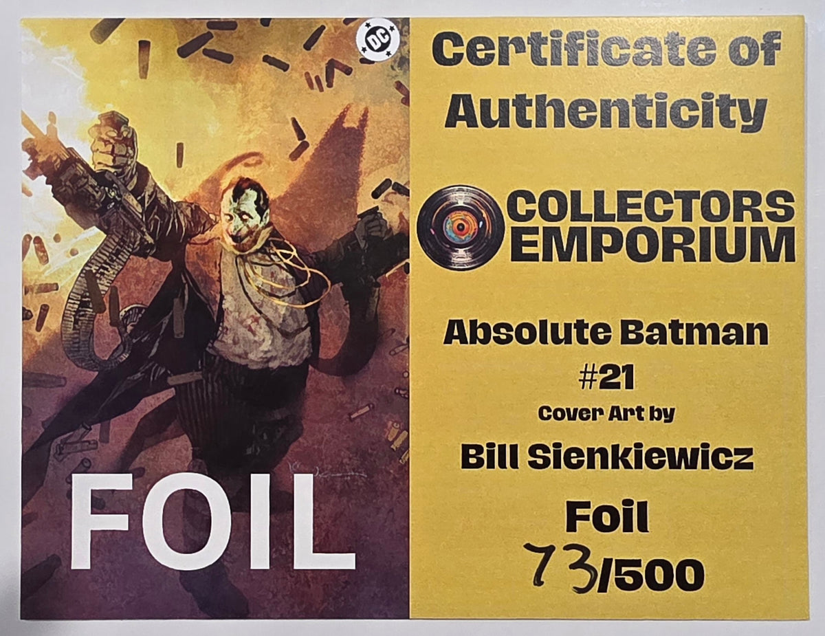 ABSOLUTE BATMAN #21 VIRGIN FOIL COVER LTD 500 BILL SIENKIEWICZ W/COA (Copy)